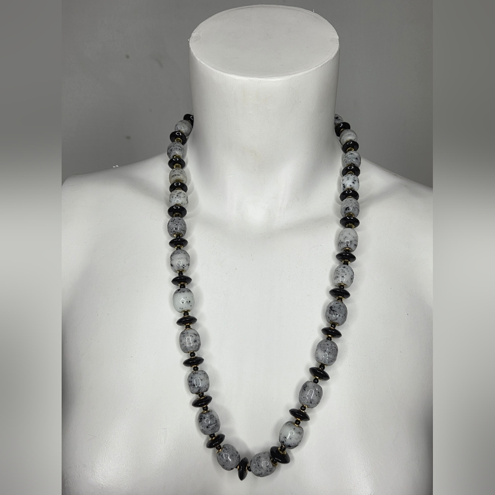 Necklace Zebrastone Beaded rock found inWestern Australia And Black Onyx
